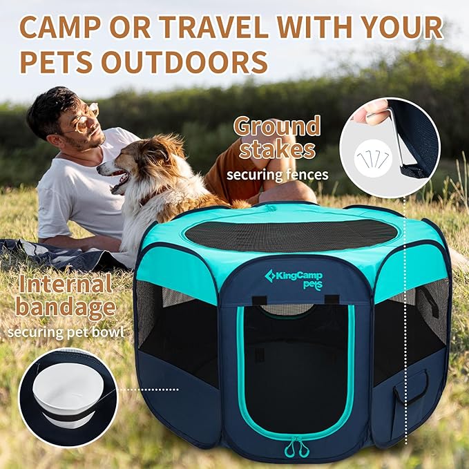 KingCamp Dog Playpen, Portable Foldable Cat Kitten Puppy Tent Crates 29"/36"/50" Pop Up Pet Playpen with Zippered Bottom & Cover for Indoor Outdoor Use (Small, Green)