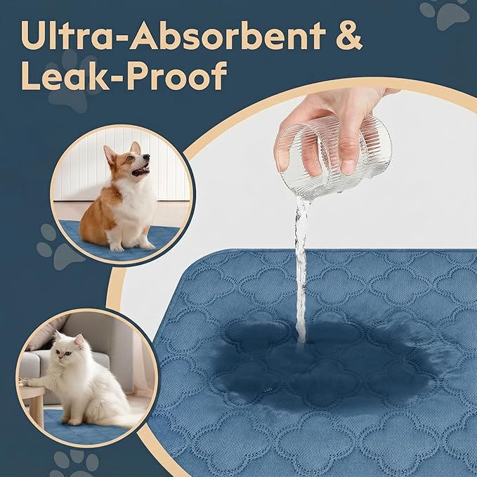 FunFurry Washable Pee Pads for Dogs - 1 Pack Reusable Pee Pads，Waterproof Puppy Pads，Pet Training Pads，Super Absorbent with Dog Paw Shape Non-Slip Backing (Blue, 72" X 72" - 1 Pack)