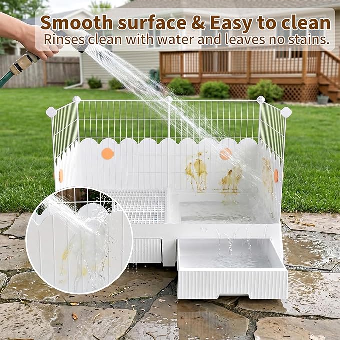 Oneluck Large Rabbit Cage Indoor,Loft Bunny Hutch with Rasied Urine-Proof Walls, Leak-Proof Trays, Wheels,37" L x22 W x 30" H for Rabbits, Chinchillas, Guinea Pig and Small Animals