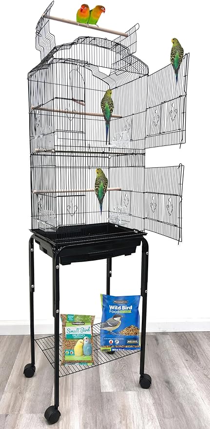 Portable Bird Cage for Quaker Indian Ring Neck Small Parrots Cockatiels Sun Parakeets Green Cheek Conures Finches Canary Budgies Lovebirds Parrotlets with Removable Rolling Stand