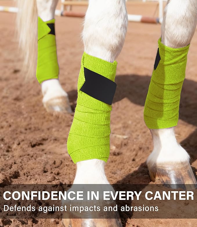 Fleece Horse Polo Leg Wraps Set of 4, 10' Horse Leg Bandages Stable Supplies Equestrian Boots Lime Zest