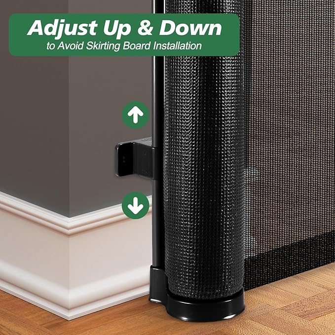 Reinforced 24 Inch Tall Retractable Baby Gates, Short Dog Gates to Step Over, Expands 0-55 Inches Wide, Mesh Pet Gate with Support Rods, Small Puppy Gates for the House, Black