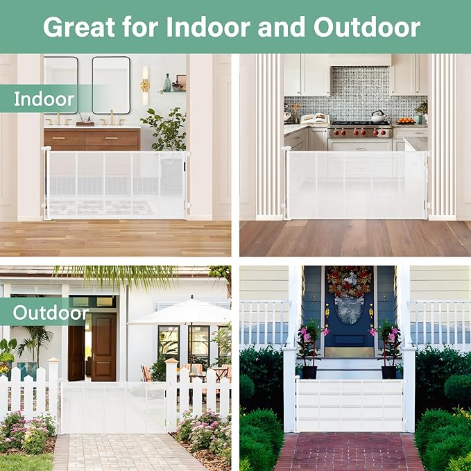 Reinforced 26 Inch Tall Retractable Baby Gates to Step Over 55" Wide Small Outdoor Retractable Child Gates for Doorways Short Retractable Dog Gates for Baby Indoor Retractable Stairs Gate for Kids