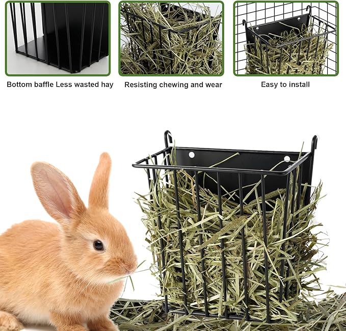 LUAVIARU Upgrades 4pcs Hay Feeder Rabbit - Guinea Pig - Metal Frame Hay Rack with Adjustable Hook - Less Wasted - for Guinea Pig, Bunny, Chinchilla Cage Accessories - Bunny Feeder