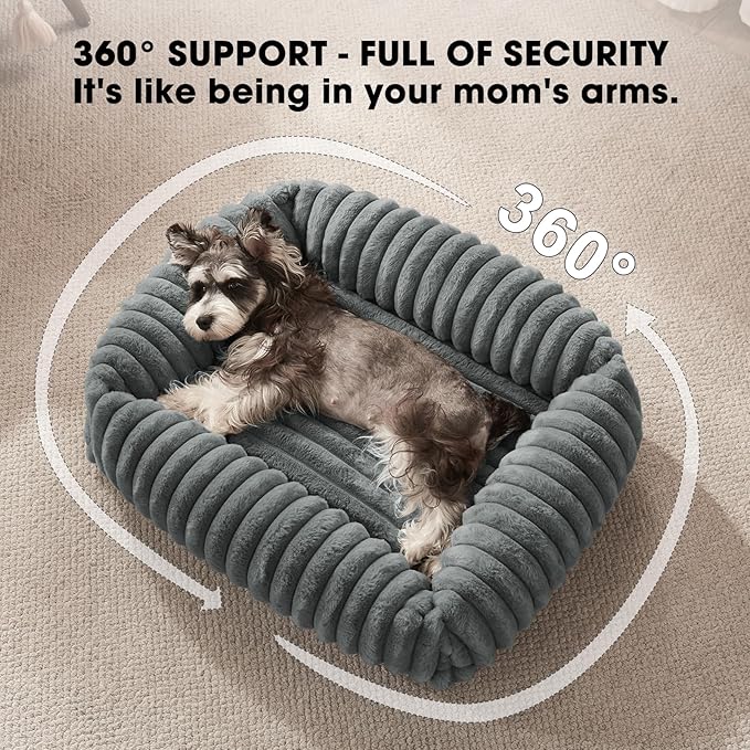 FURTIME Dog Beds Large Sized Dog, Washable Orthopedic Pet Bed with Removable Cover, Rectangle Soft Calming Sleeping Puppy Bed Durable Pet Cuddler with Anti-Slip Bottom, Grey, L(36"x27"x8")
