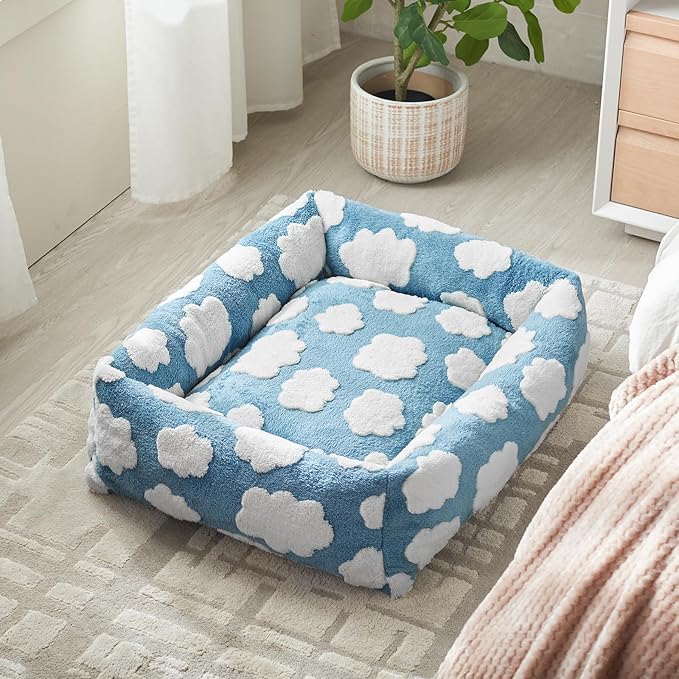 JOEJOY XL Dog Beds Large Sized Dog, Rectangle Washable Orthopedic Pet Bed with Removable Zipper Cover, Cute Soft Calming Puppy Pet Bed with Jacquard Shaggy Plush & Non Skid Bottom