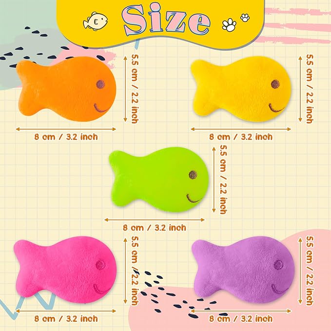 L1rabe Goldfish Catnip Stuffed Toys for Cats - 5P Black Cat Appreciation Day Colorful Fish-Shaped Cat Toys Funny Pet Catmint Interactive Kittens Supplies, Indoor Chew Bite Kick Non-Toxic Teething Tool - Image 2