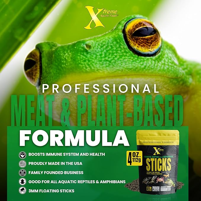 Xtreme Reptile 3mm Floating Sticks - Balanced Diet for Turtles, Newts, Frogs & Axolotls - Promotes Shell & Body Health, Zoo-Recommended Food Formula - USA Farm Grown (4oz)