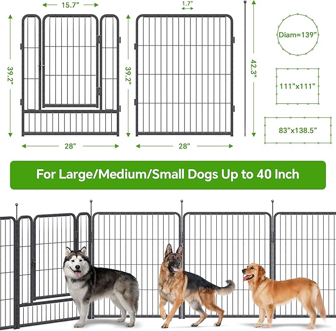 Mr Ironstone 40" Height Dog Playpen with Anti-Rust Coating – 16 Panels Portable & Foldable Indoor/Outdoor Pet Fence for Large, Medium, or Small Dogs – Durable Exercise Pen