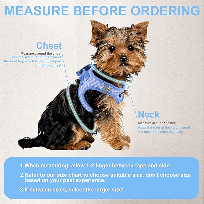 AIITLE Adjustable Dog Harness and Leash Set, Step in No Pull Pet Harness, Soft Mesh Reflective Plaid Vest Harnesses for Small Dogs Puppy and House Cats Outdoor Walking Running Blue XS