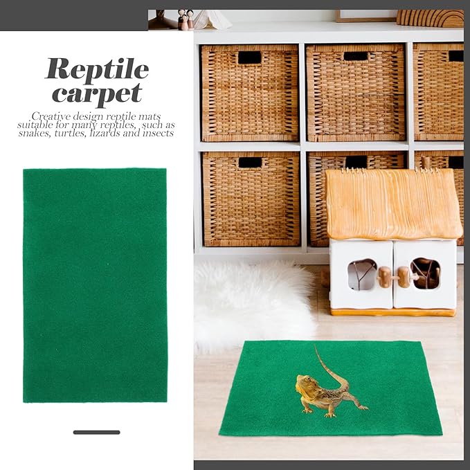Wear-Resistant Reptile Mat and Tortoise Bedding, 2pcs 50x30cm Green Absorbent Carpet for Snake, Lizard, Gecko, and Amphibian Terrarium Use