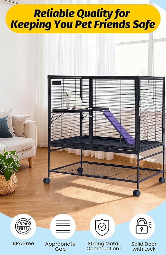 Garvee Metal Small Animal Cage,39 ''L Multi-Level Ferret Cage for Small Animals - Large Hamster Cage with Removable Ramp, Removable Tray for Chinchilla, Rabbit, Guinea Pigs, Hedgehog, Gerbil