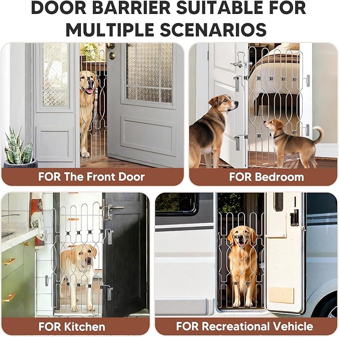Snagle Paw Extra Tall Metal Retractable Door Barrier, 24.4" Wide 35" Tall Safety Dog Gate for Front Door,Easy Install Retractable Pet Gate for Recreational Vehicle,Doorways