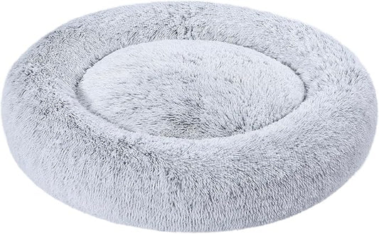 Amazon Basics Washable Donut Pet Bolster Faux Fur Bed with Removable Cover, Anti-Slip Bottom for Dog, Grey, 36" x 36"