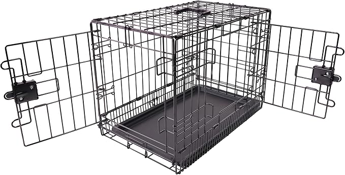 Amazon Basics Portable, Foldable Metal Wire Dog Crate with Removable Tray, Double Door, Divider Panel, Easy to Assemble, 22 x 13 x 16 in, Black
