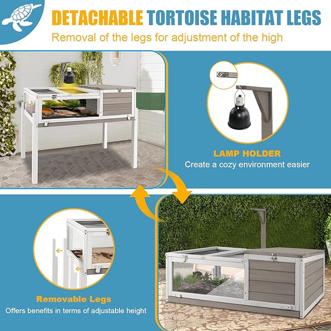 Ketive Tortoise Habitat Large Tortoise Enclosure House with Detachable Legs Indoor & Outdoor, Reptile Cage for Small Animals-Leakproof Tray