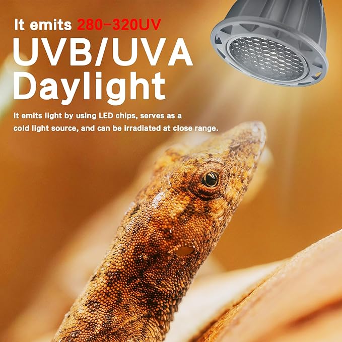 GARTO UVB Light for Reptiles, for E26, E27 Reptile Heat Lamp, Full Spectrum LED Light,UVA Daylight Basking Light for Dragon, 2urtle, Lizard, Gecko, Lizard (UVB-5.0)
