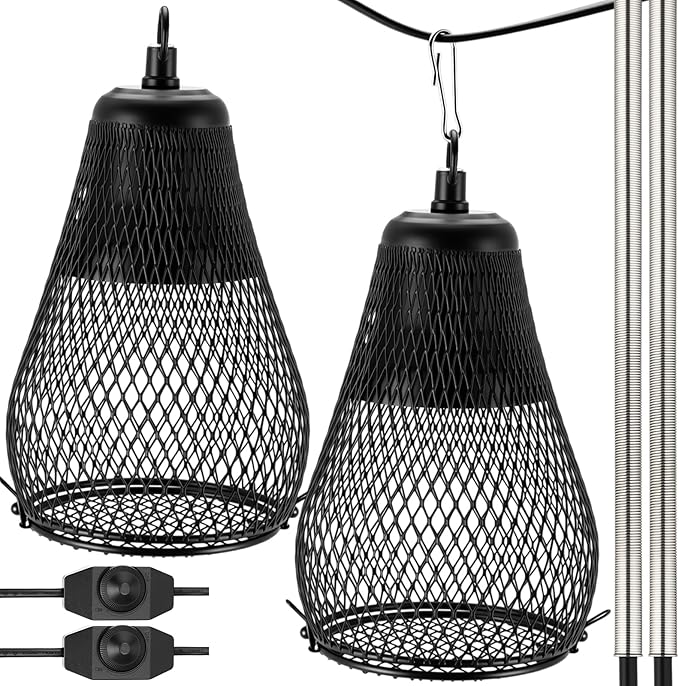 Retisee 2 Pcs Reptile Heat Lamp Cap Reptiles Anti-Scald Lampshade with Power Switch and Anti-bite Hook for Lizards Snakes Chicks, Bulb 100w Not Included