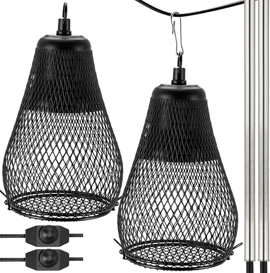 Retisee 2 Pcs Reptile Heat Lamp Cap Reptiles Anti-Scald Lampshade with Power Switch and Anti-bite Hook for Lizards Snakes Chicks, Bulb 100w Not Included
