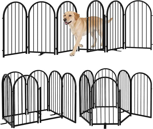 PUPETPO Full Metal Dog Gate with Door for Indoor Outdoor, 32" Tall Free Standing Pet Dog Fence, 108" Extra Wide Pet Gates for Stairs, Hallways, Doorways, Kitchen, Decks, Yards (Black, 6 Panels)