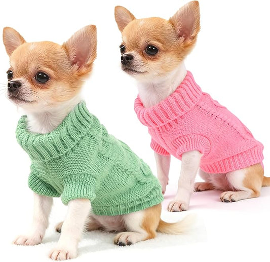 2 Pieces Chihuahua Clothes Dog Sweaters for Small Dogs Cute Puppy Cat Clothes Turtleneck Thick Warm Coat for Yorkie Cat Extra Small Dog Clothing (XX-Smal)