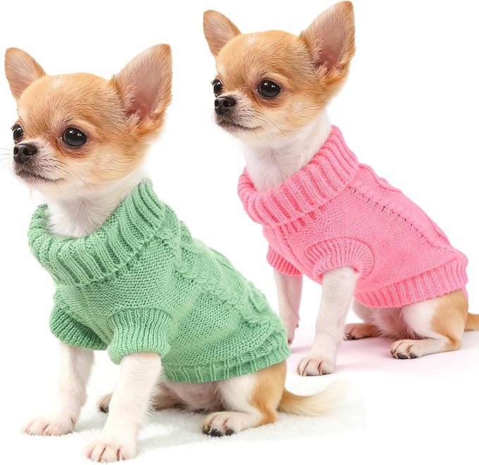 2 Pieces Chihuahua Sweater Small Dog Pullover Sweater, Spring Winter Cute Knitwear Turtleneck Thick Warm Clothes for Yorkie Cat Extra Small Dog Clothes (Small)