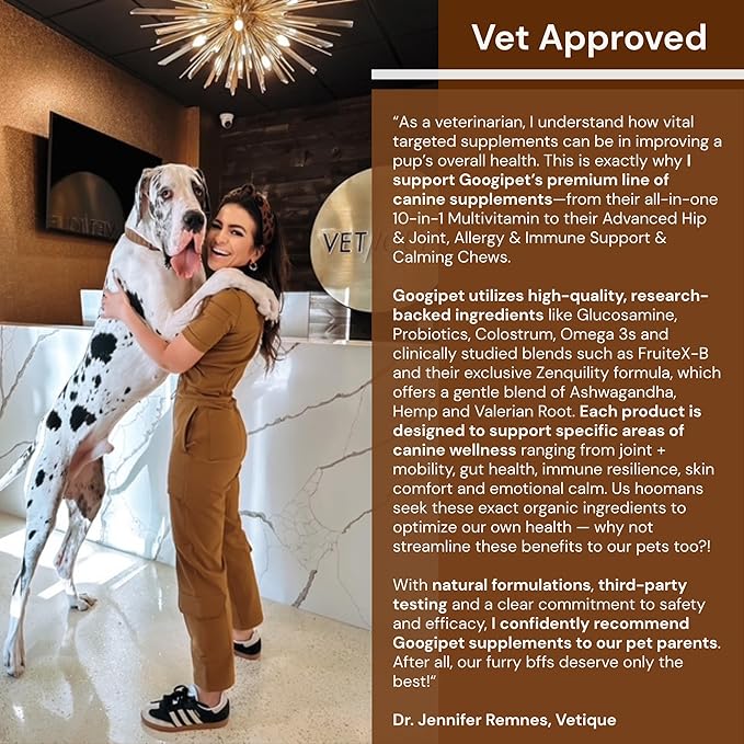 Googipet Dog Allergy Chews, Seasonal Dog Allergy Relief & Itchy Skin Relief, Skin & Coat Supplement Colostrum, Coconut Oil, Omega 3 Fish Oil, & Bee Pollen for Dogs Itch Relief