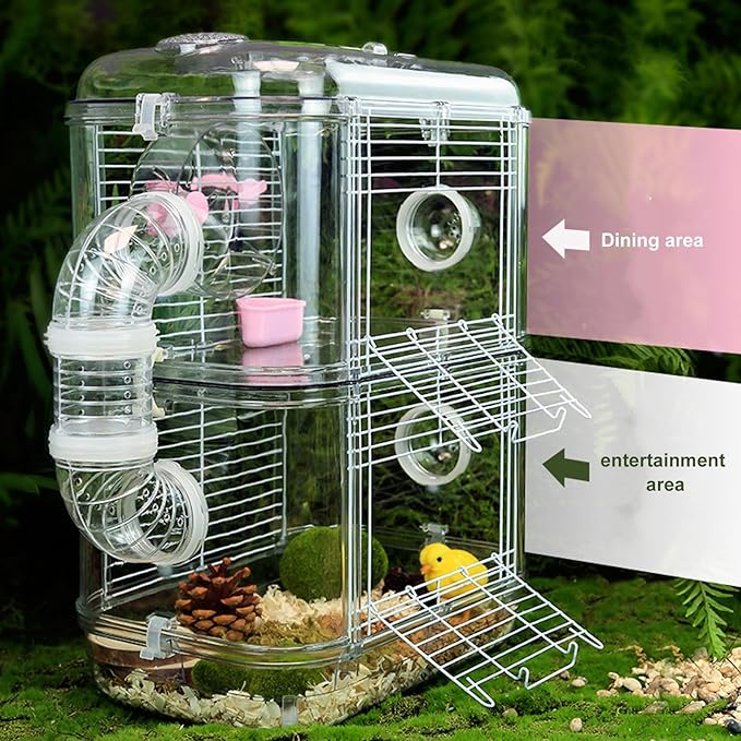 Focket Hamster Cage Small Animal Cage, Enclosure Double Layer Hamster Cages and Habitats Wire Hamster House with Multiple Locking Buckles for Hamsters Mice (2 Layer)