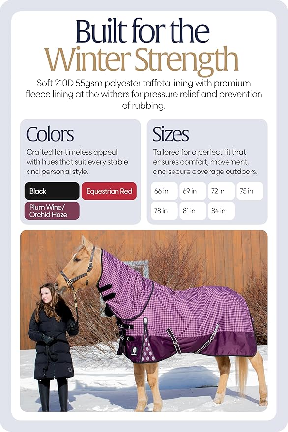Equinavia Norse 200g Medium Weight Horse Blanket | Waterproof Winter Turnout - Black - 66 in - Plum Wine/Orchid Haze - 81 in