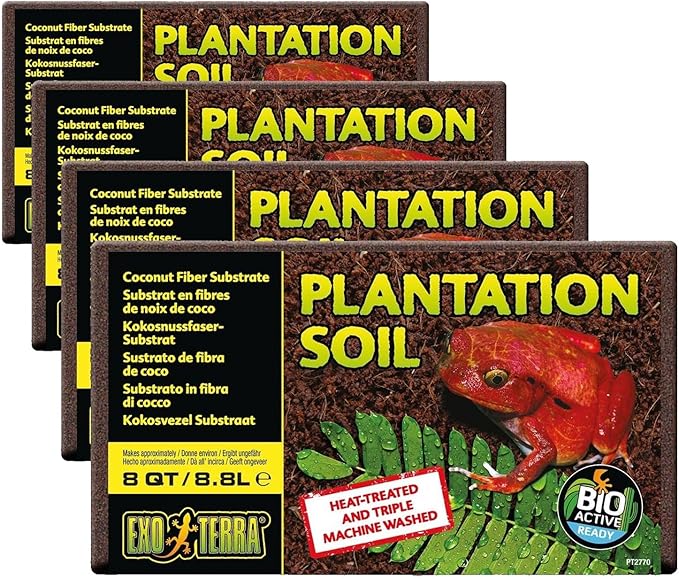 Exo Terra Plantation Soil, 8 Qt (8.8 L) - 100% Natural Terrarium Substrate | Increases Humidity, Stimulates Digging & Burrowing | Ideal for Natural Terrarium Setups & Live Plants (Pack of 4)