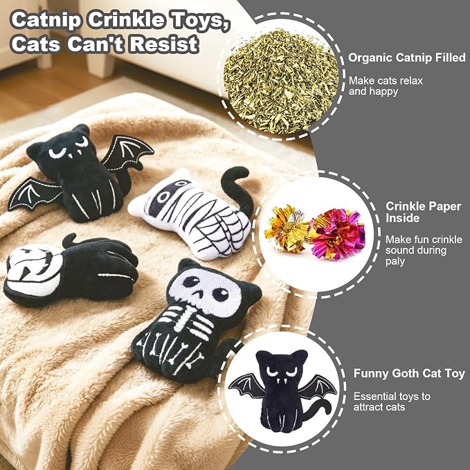 Retro Shaw Catnip Cat Toys, Horror Goth Cat Toy for Indoor Cats Kitty, 4PCS - Image 2