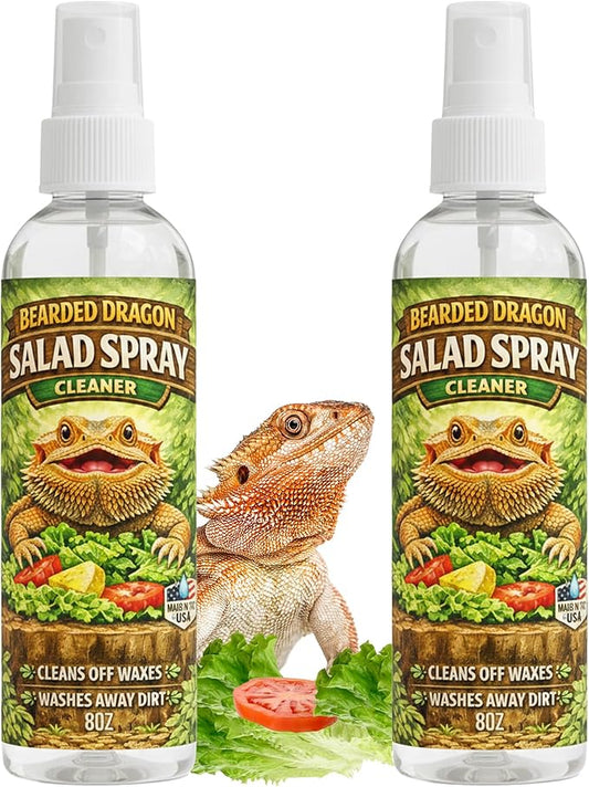 Bearded Dragon Salad Spray for Fresh Veggies | Reptile Produce Rinse & Prep Spray | Helps Clean and Wash Greens Before Feeding | Daily Use for Bearded Dragons & Herbivorous Reptiles | 2 Pack (16oz)