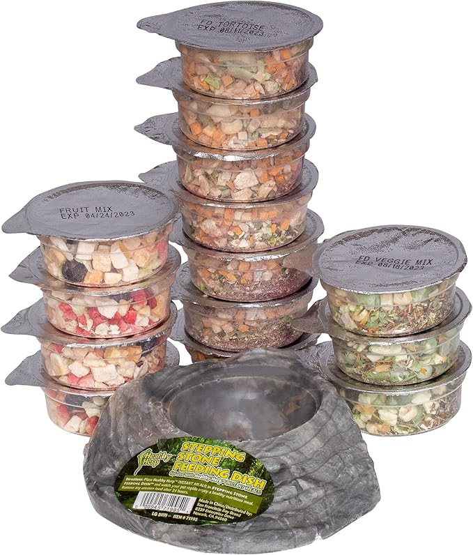 Healthy Herp Tortoise Food Instant Meal for Reptiles - Nutritious Turtle Food, Tortoise Habitat Accessories - Made in USA - for Box Turtles, Lizards, Tortoises - Variety Pack (14 Cups & 1 Dish)