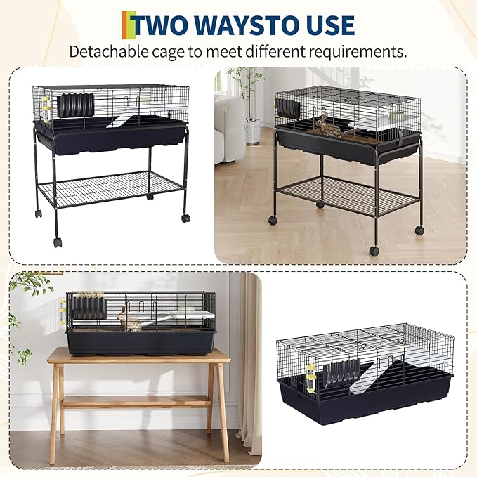 Garvee 35.3" h Hamster Cage Kit with Removable Storage Shelf, Guinea Pig Cage with 3Pcs Accessories, Rat Critter Cage for Chinchilla, Squirrel, Gerbil, Hedgehog, Hamster, Guinea Pig, Black