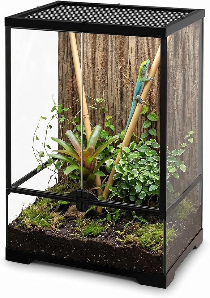 10 Gallon Professional Glass Terrarium 12"x12"x18" Durable Reptile Habitat Tank with Heat Resistant Aluminum Alloy Frame, Dual Front Swinging Doors for no Jam by Sand and Other Debris