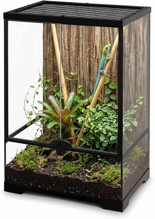10 Gallon Professional Glass Terrarium 12"x12"x18" Durable Reptile Habitat Tank with Heat Resistant Aluminum Alloy Frame, Dual Front Swinging Doors for no Jam by Sand and Other Debris