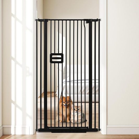 55'' Extra Tall Cat Gate, 30.1"-34.1" Wide Auto Close Tall Pet Gate for Doorways, Pressure Mounted High Dog Door Gate No Drilling Cat Fence Safety Baby Gate for Stairs, Doorways, Black