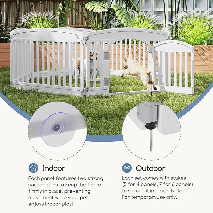 DUMOS Dog Playpen 6 Panels 24" Plastic Exercise Fence Pen with Door Small Puppy, Medium Dogs Animal Pet for Outdoor, Garden, Yard, RV Camping(White)