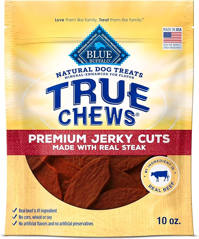 Blue Buffalo True Chews Premium Jerky Cuts Dog Treats, Made in the USA with Natural Ingredients, Beef, 10-oz Bag (Pack of 6)