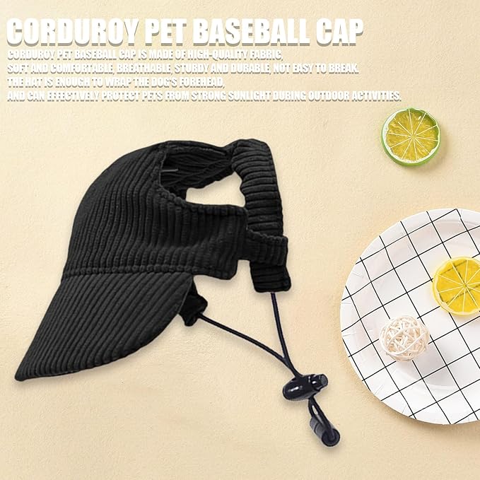 Dog Baseball Cap, Dog Cat Summer Beach Visor Hat with Ear Holes, Adjustable Puppy Sunbonnet Headdress (Black, Medium)