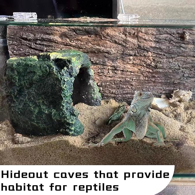BNOSDM Reptile Hideout,Tortoise Hide Cave,Resin Rock,Bearded Dragon Hideaway,Turtle Basking Platform,Reptiles Habitat Decor Tank Accessories for Lizards Gecko Snakes Chameleon Frogs