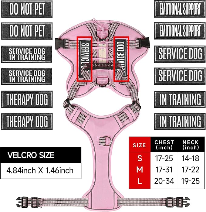 Service Dog Tactical Vest Harness and Leash Set Medium Sized Dog Emotional Support- Tactical Dog Harness Training Collar with Name (Pink, M)