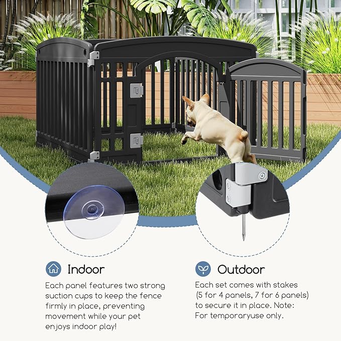 DUMOS Dog Playpen 4 Panels 24" Plastic Exercise Fence Pen with Door Small Puppy, Medium Dogs Animal Pet for Outdoor, Garden, Yard, RV Camping(Black)