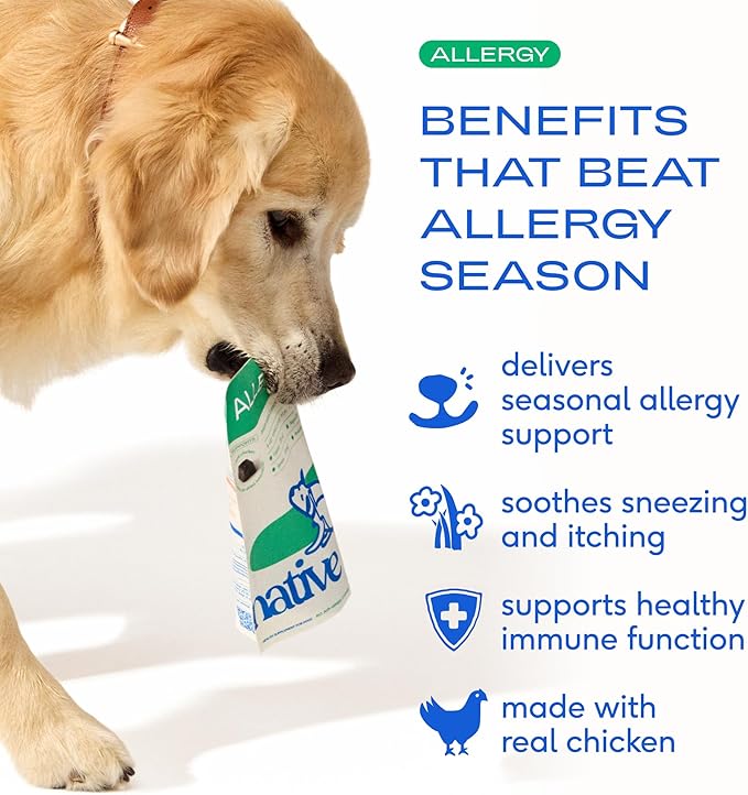 Native Pet Dog Allergy Chews - Dog Allergy Relief for XL Breeds - Supports Seasonal Itch Relief, Healthy Immune Function & Reduces Sneezing - Colostrum, Spirulina, & Probiotics - 30 Days Supply