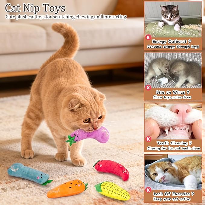 ETEKYER Catnip Cat Toys for Indoor Cats Kitten, 5 Pack, Vegetable Shape - Image 3