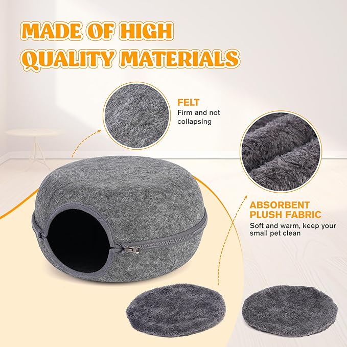 Guinea Pig Hideout, Double Function Guinea Pig Bed with Soft Cushions, Small Animal Cage Accessories for Guinea Pigs, Hamsters, Hedgehogs, and Ferrets (Dark Grey & Light Grey)