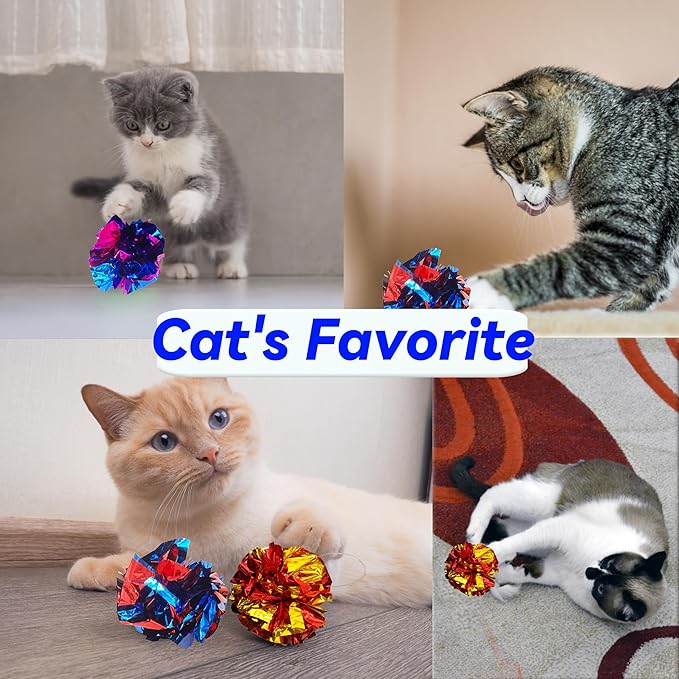 Cat Crinkle Ball Toys 10 Packs for Indoor Cats to Kill Time and Keep Fit, 2.3 Inch Colorful Mylar Crinkle Balls Attract Cats to Swat, Bite, Hunt, Interactive Toys for Cats and Kittens - Image 4