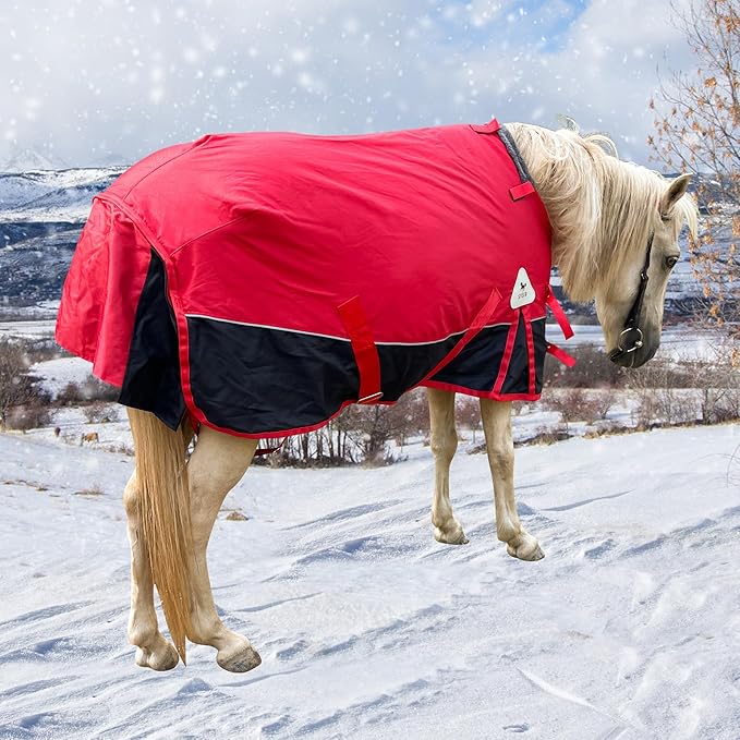 Horse Care Blanket Foal Mini Horse Size 47"-55" Winter 1200D Premium Turnout Horse Blanket with 220g Polyfill,Medium Weight Waterproof Sheets (Red, US 55 inch (EU 110 cm))