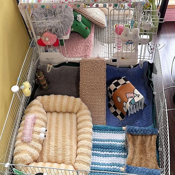2 Pcs Reusable Bunny Cage Liner Bunny Washable Mats Guinea Pig Pee Pad Rabbit Pad Ferret Cage Liner Small Animal Rugs (Pink)