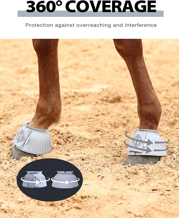 Harrison Howard Rubber Pull-on Bell Boots with Fleece Lining and Touch-Close Tapes Hoof Overreach Protection for Horses